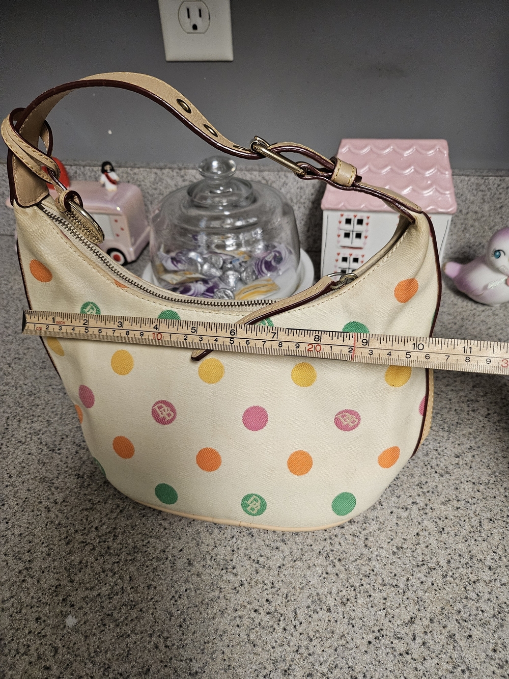 Dooney & Bourke Cream Shoulder Bag with Multicolor Polka Dots - Picture 12 of 16